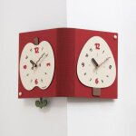 Horloge murale double face d'angle grande rouge sans per�age yonis