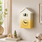 Horloge murale en forme de maison pour enfants avec oiseau chantant jaune yonis