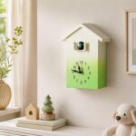 Horloge murale en forme de maison pour enfants avec oiseau chantant vert yonis
