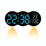 Horloge murale num�rique led 28 cm avec t�l�commande alarme et compte � rebours bleu yonis