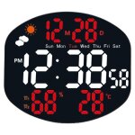Horloge murale num�rique m�t�o avec t�l�commande temp�rature humidit� alarme rouge + blanc yonis
