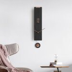 Horloge murale silencieuse design minimaliste noir mat chiffres effet noyer yonis