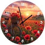 Horloge murale verre 29 cm v�lo vintage et coquelicots