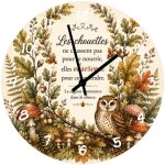 Horloge murale verre chouette et citation sagesse 29 cm