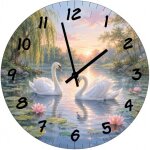 Horloge murale verre cygnes et n�nuphars 29 cm