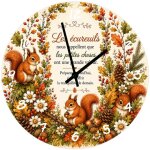 Horloge murale verre ecureuils et citation automnale 29 cm