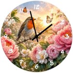 Horloge murale en verre rouge - gorge et pivoines 29 cm