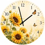 Horloge murale verre tournesols et papillons 29 cm