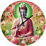 Horloge en verre bouddha mudra fleurs de cerisier