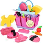 Horse grooming set, toy horse accessories for children, horse riding care bag with storage bag, massage ...