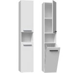 Horti - meuble salle de bain avec panier � linge - 31x30x174 cm - colonne rangement sdb - blanc