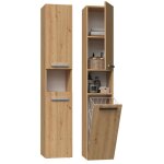 Horti - meuble salle de bain avec panier � linge - 31x30x174cm - colonne rangement sdb - ch�ne