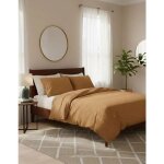 Housse de couette 140x200 et taie d�oreiller 60x60 coton renforc� couleur moutarde