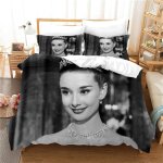 Housse de couette et 2 taies d'oreiller audrey hepburn parure de lit double en microfibre avec fermeture ...