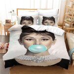Housse de couette et 2 taies d'oreiller audrey hepburn parure de lit double en microfibre avec fermeture ...