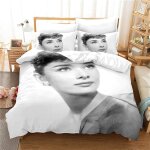 Housse de couette et 2 taies d'oreiller audrey hepburn parure de lit double en microfibre avec fermeture ...