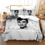 Housse de couette et 2 taies d'oreiller audrey hepburn parure de lit double en microfibre avec fermeture ...