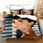 Housse de couette et 2 taies d'oreiller audrey hepburn parure de lit double en microfibre avec fermeture ...