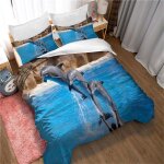 Housse de couette 200x200, parure de lit queen size, parure de lit 2 personnes avec motif dauphin sautant, ...