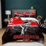 Housse de couette 200x200cm el�gante - dinosaure monde rouge espace parure de lit avec fermeture eclair ...