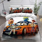 Housse de couette 3 pieces super douce avec fermeture eclair toy story, parure de lit 100 % microfibre, ...
