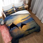 Housse de couette 3 pieces ultra douce avec fermeture eclair motif dauphin sautant, parure de lit 100 ...