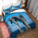 Housse de couette 3 pieces ultra douce avec fermeture eclair motif dauphin sautant, parure de lit 100 ...