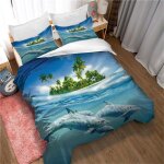 Housse de couette 3 pieces ultra douce avec fermeture eclair motif dauphin sautant, parure de lit 100 ...