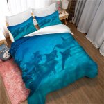 Housse de couette 3 pieces ultra douce avec fermeture eclair motif dauphin sautant, parure de lit 100 ...