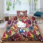 Housse de couette 3d hello kitty, parure de lit, housse de couette imprim�e facile d'entretien avec taie ...