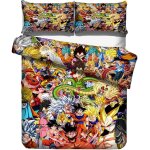 Housse de couette anime manga parure de lit pi��ces avec housse de couette et taies d'oreiller, microfibre, ...