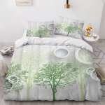 Housse de couette arbres verts x imprim�� d blanc parure de lit personnes hypoallergique microfibre literie ...