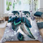 Housse de couette attrapeur de r��ves x imprim�� d plumes boh��mes parure de lit personnes hypoallergique ...