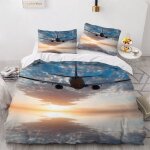 Housse de couette avion x imprim�� d mer coucher de soleil parure de lit personnes hypoallergique microfibre ...