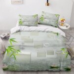 Housse de couette bambou vert x imprim�� d lotus parure de lit personnes hypoallergique microfibre literie ...
