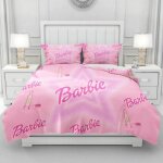 Housse de couette barbie princesse, parure de lit barbie rose douce pour filles, housse de couette moderne ...