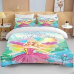 Housse de couette barbie princesse, parure de lit barbie rose douce pour filles, housse de couette moderne ...