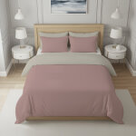 Housse de couette bicolore en coton 57 fils 260x240 cm uni lin et vieux rose, par soleil d'ocre