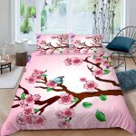 Housse de couette cerisier rose x imprim�� d papillon parure de lit personnes hypoallergique microfibre ...