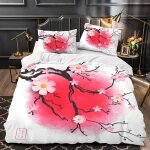 Housse de couette cerisier rouge x imprim�� en d style japonais parure de lit personnes microfibre avec ...