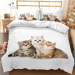 Housse de couette chat, housse de couette et taies d'oreillers animaux microfibre, parure de lit pour ...