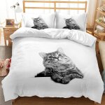 Housse de couette chat, housse de couette et taies d'oreillers animaux microfibre, parure de lit pour ...
