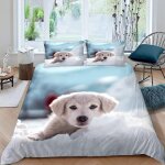 Housse de couette chiot blanc x imprim�� d neige animaux parure de lit personnes hypoallergique microfibre ...