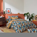 Housse de couette coton g�om�trique r�versible uni