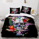 Housse de couette crane rose x imprim�� d squelette parure de lit personnes hypoallergique microfibre ...