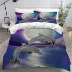 Housse de couette dauphin lune x imprim�� d la vie marine parure de lit personnes hypoallergique microfibre ...