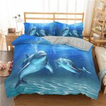 Housse de couette dauphins vagues motif parures de lit sets oc��an microfibre avec fermeture ��clair ...