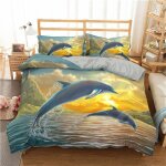 Housse de couette dauphins vagues motif parures de lit sets oc��an microfibre avec fermeture ��clair ...