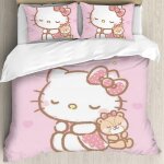 Housse de couette dessin anime rose hello cat kitty, parure de lit pour enfant, style kawaii, jolie housse ...