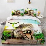 Housse de couette dinosaure double en microfibre 3d, parure de lit jurassic world park, motif dinosaure, ...